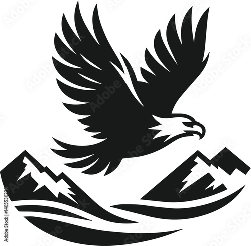 Mountain with eagle vector silhouette
