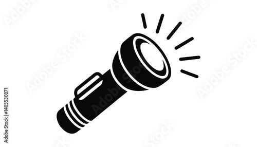 Black flashlight icon with light beams shining.
