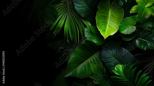 Lush Tropical Leaves with Dark Background, and Nature Wallpaper.
