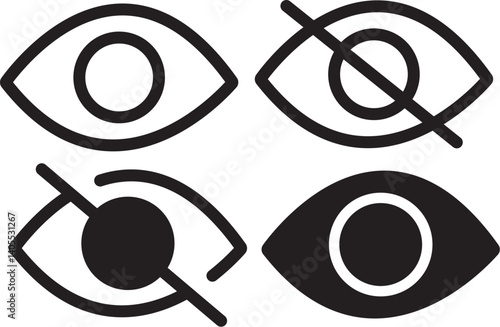 eye icon set. vision icon, see view icons - eyesight symbol - invisible eye hide icon, Privacy and block flat or line vector collection isolated on transparent background incognito mood icon.incognito