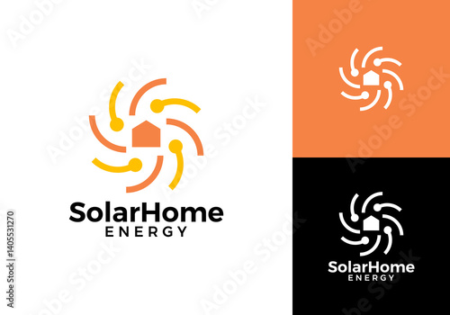 sun with home logo. solar energy and house design template	
