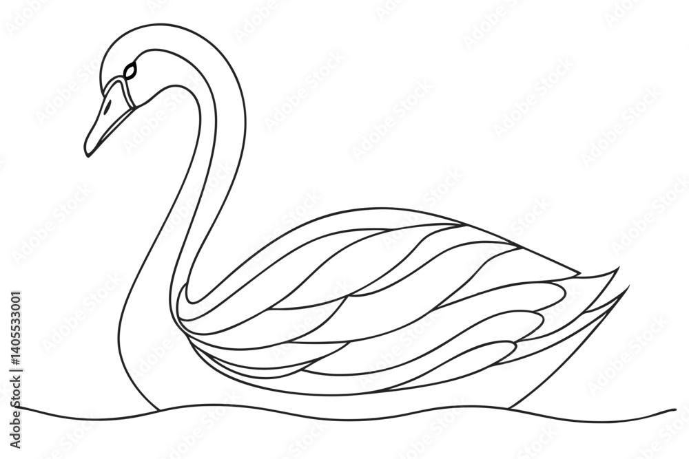 Elegant Swan Line Art Illustration Floating Gracefully On Water Surface Minimalist Design Elegant Swan Line Art Illustration Floating Gracefully On Water Surface Minimalist Design