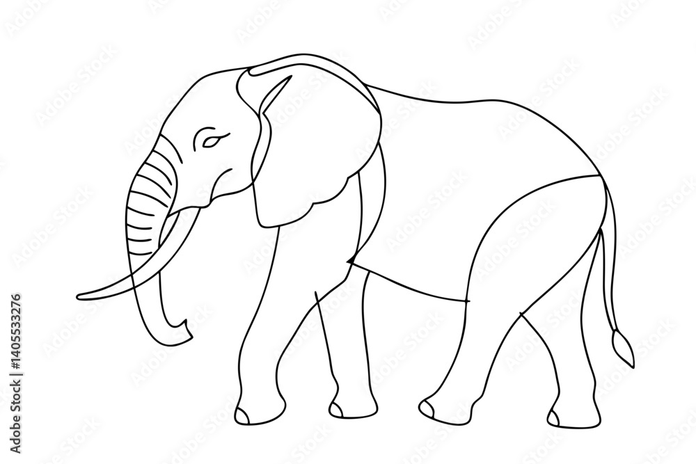 Fototapeta premium Elephant Outline Illustration Simple Line Drawing Of Walking Elephant Animal