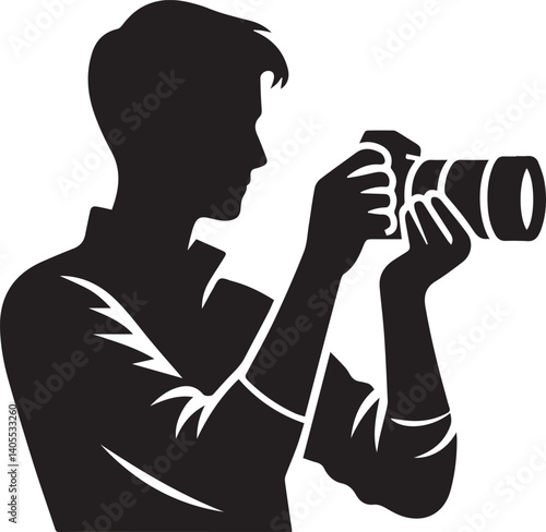 Silhouette of a Male Photographer with DSLR Camera in Action