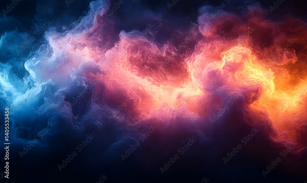 Vivid cosmic clouds swirling in vibrant hues of blue and orange, creating a dynamic celestial scene Vivid cosmic clouds swirling in vibrant hues of blue and orange, creating a dynamic celestial scene