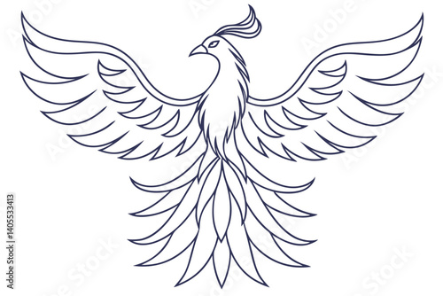 Elegant Phoenix Bird Vector Outline Illustration Design Element Symbol Of Rebirth
