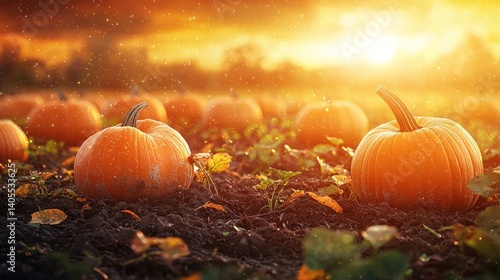 Golden Hour Pumpkins: A Harvest Sunset photo