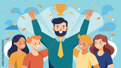 A photo of the man surrounded by loved ones as they celebrate his progress and remind him that his worth is not defined by his appearance.. Vector illustration