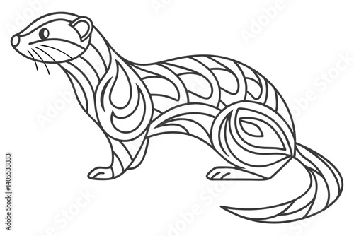 Stylized Stoat Outline Illustration With Abstract Fillings Animal Line Art