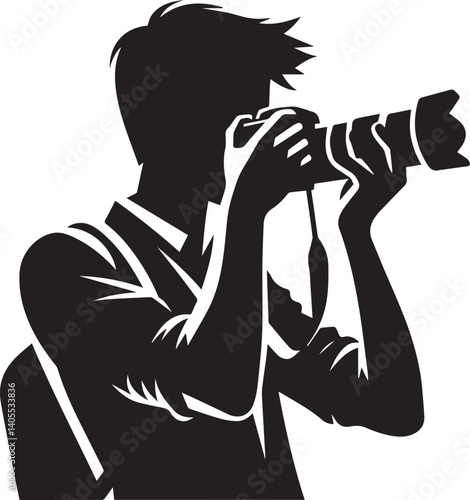 Silhouette of a Male Photographer with DSLR Camera in Action

