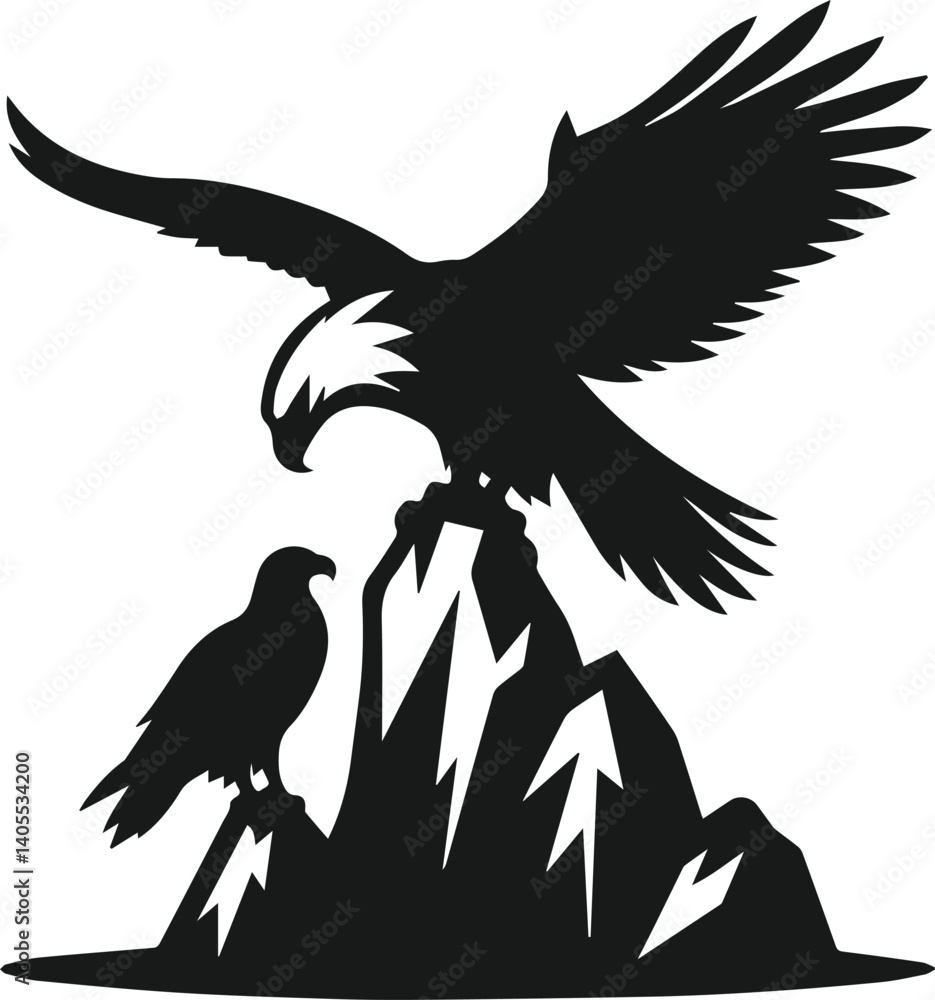 Obraz premium Mountain with eagle vector silhouette