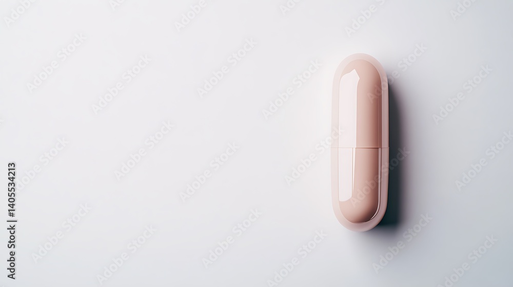 Single Beige Capsule Pill on White Background Single Beige Capsule Pill on White Background