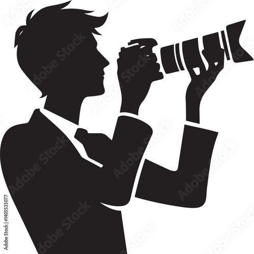 Silhouette of a Male Photographer with DSLR Camera in Action