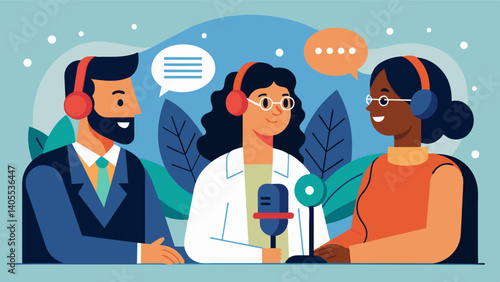 A podcast episode featuring mental health professionals discussing the harmful effects of societal expectations on image and how to combat them.. Vector illustration