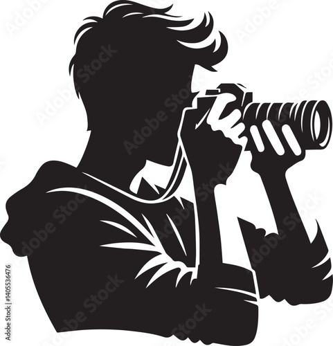 Silhouette of a Male Photographer with DSLR Camera in Action

