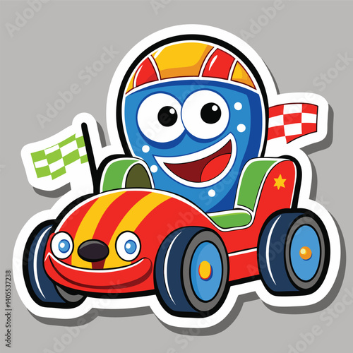Cartoon character in a race car