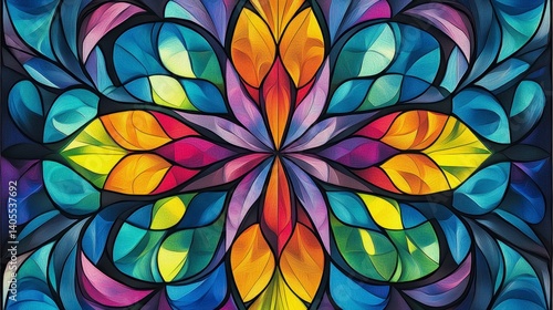 Colorful Abstract Stained Glass Design Featuring Floral Patterns