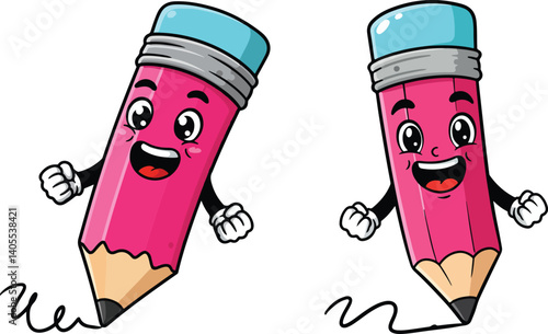 Cute & Funny Cartoon Pencil Characters Vector Set – Adorable Stationery Clipart Collection