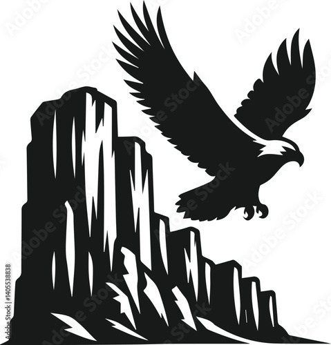 Mountain with eagle vector silhouette
