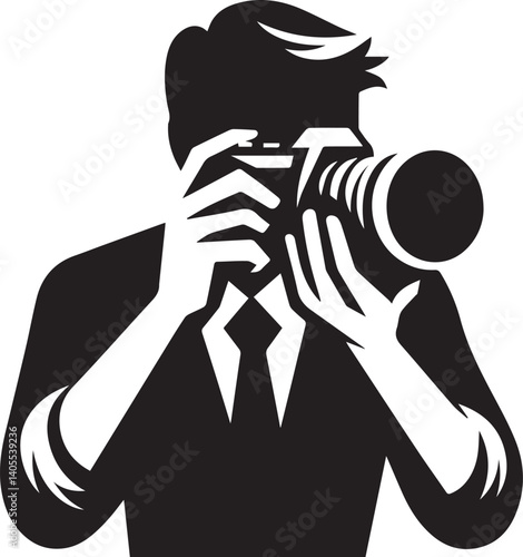 Silhouette of a Male Photographer with DSLR Camera in Action

