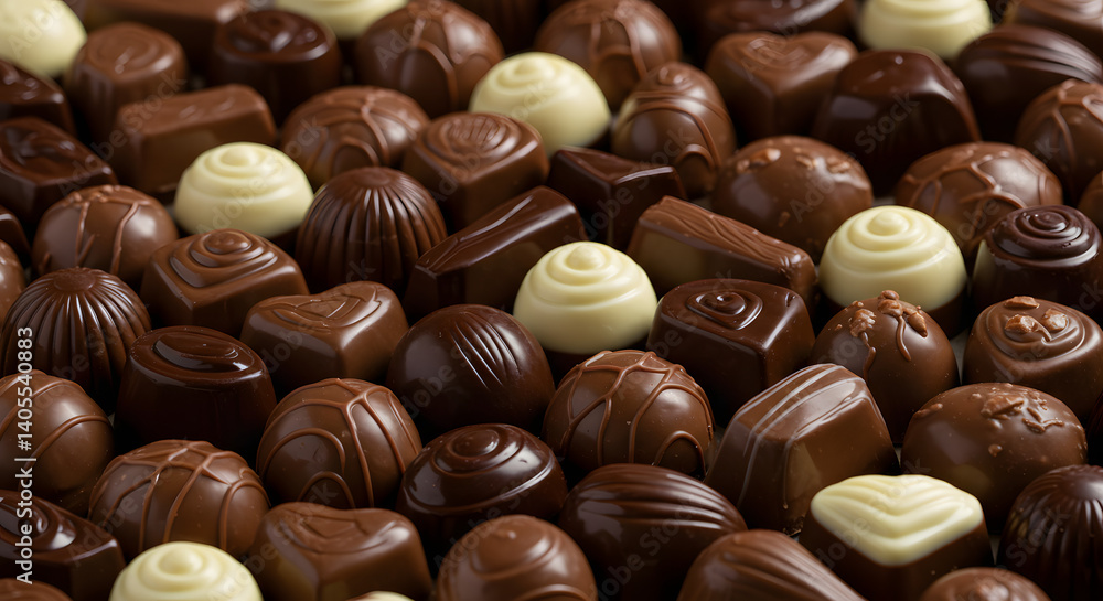 Decadent Chocolate Assortment: A Luxurious Display of Rich Brown and Creamy White Decadent Chocolate Assortment: A Luxurious Display of Rich Brown and Creamy White