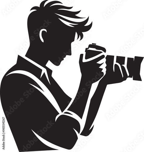 Silhouette of a Male Photographer with DSLR Camera in Action