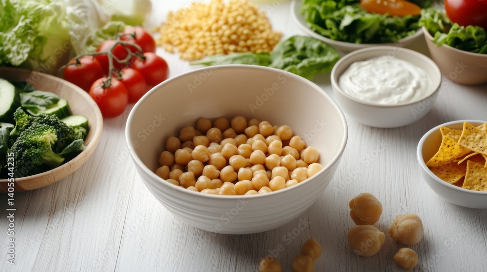 Fresh Ingredients for Healthy Meal Preparation with Chickpeas Fresh Ingredients for Healthy Meal Preparation with Chickpeas