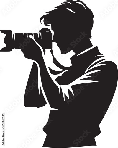 Silhouette of a Male Photographer with DSLR Camera in Action