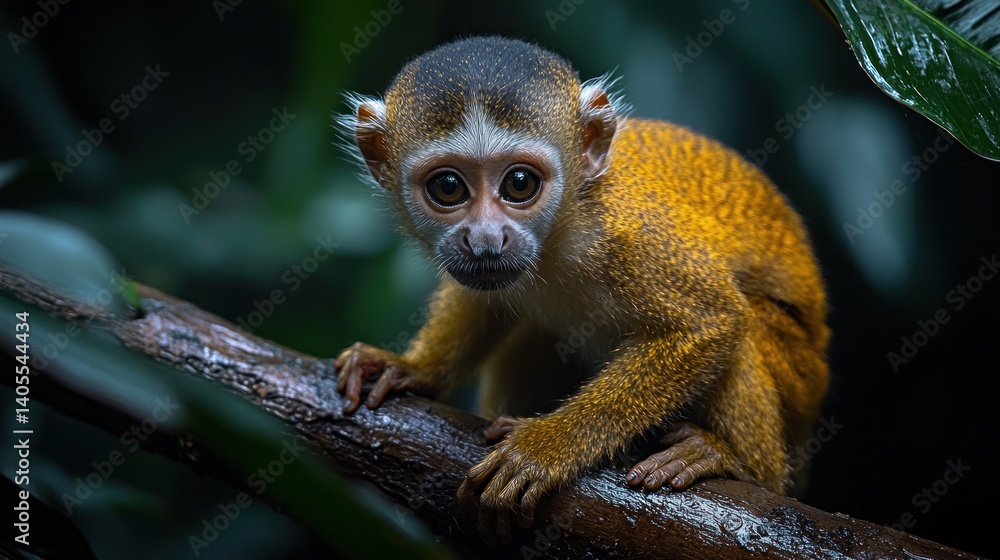 Obraz premium Tiny monkey on a branch, intense gaze