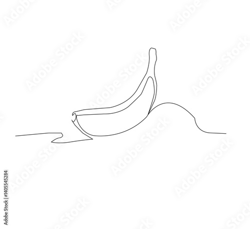 Minimalist banana image, symbolizing fruit, snack, or healthy food. Vector illustration. Editable strokes.