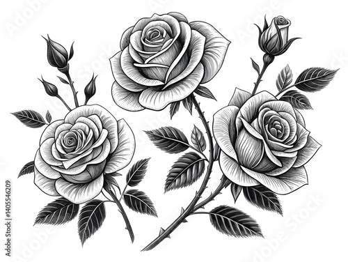 elegant black and white rose illustrations