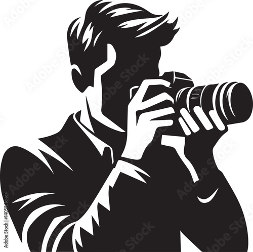 Silhouette of a Male Photographer with DSLR Camera in Action