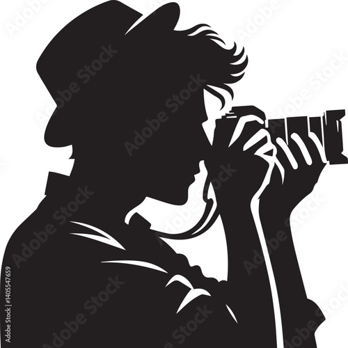 Silhouette of a Male Photographer with DSLR Camera in Action

