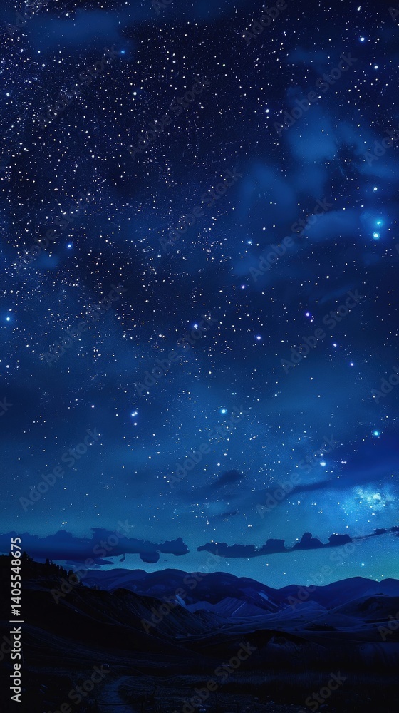 Fototapeta premium Starry Night Sky with Mountain Landscape.
