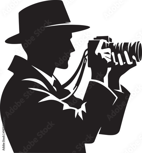 Silhouette of a Male Photographer with DSLR Camera in Action

