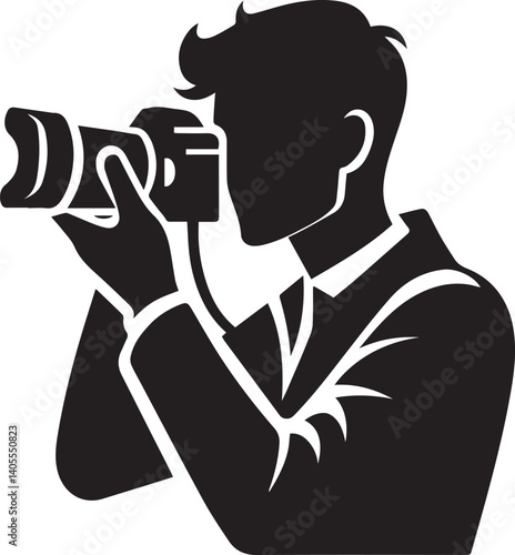 Silhouette of a Male Photographer with DSLR Camera in Action

