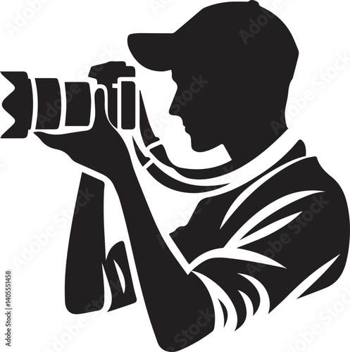Silhouette of a Male Photographer with DSLR Camera in Action

