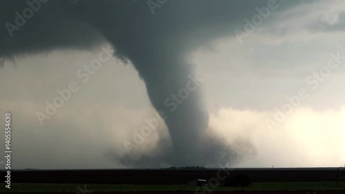 Panoramic view of a spectacular tornado in the wild.