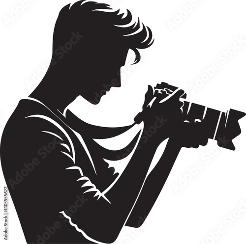Silhouette of a Male Photographer with DSLR Camera in Action

