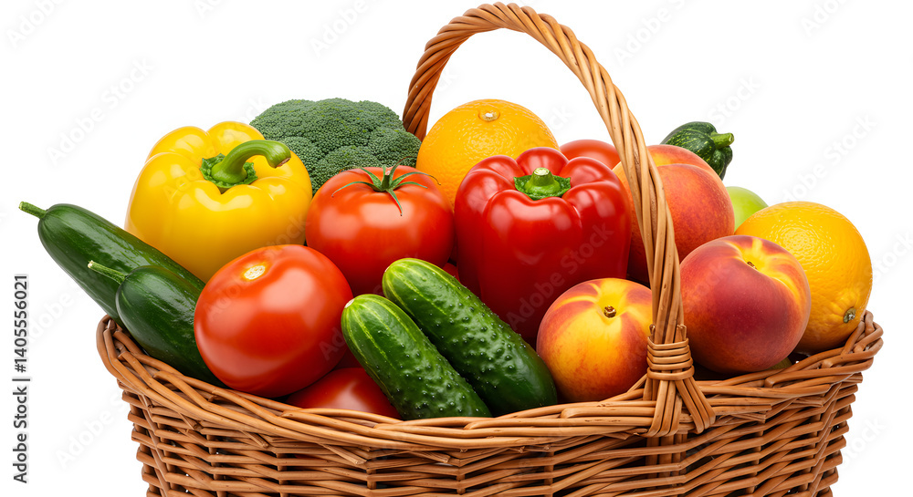 Vibrant Summer Harvest: A Basket of Fresh Produce in Rustic Style Vibrant Summer Harvest: A Basket of Fresh Produce in Rustic Style