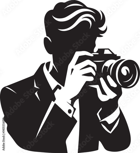 Silhouette of a Male Photographer with DSLR Camera in Action

