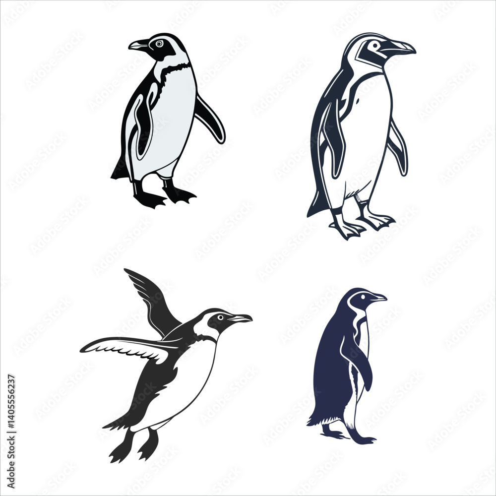 Obraz premium Penguin Vector bundle Cute and Versatile Graphics. This funny penguin features a variety of adorable penguins in different poses, styles.