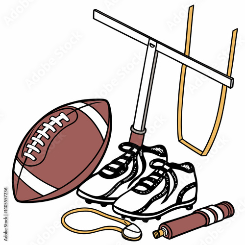 Realistic Football Equipment Set – Ball, Shoes, Goal, and Whistle – Vector Illustration