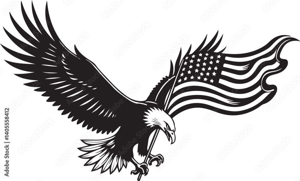 Obraz premium American Flag Eagle SVG | Patriotic USA Bald Eagle Cut File 