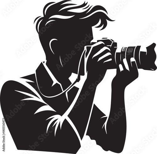 Silhouette of a Male Photographer with DSLR Camera in Action

