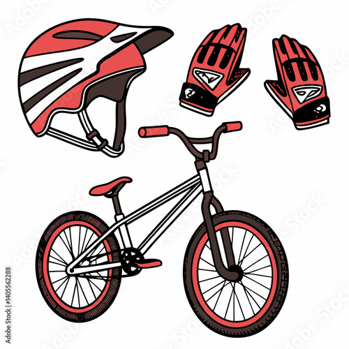 BMX Bike Gear – Bike, Gloves, Helmet, Pads – Extreme Sport Vector Style