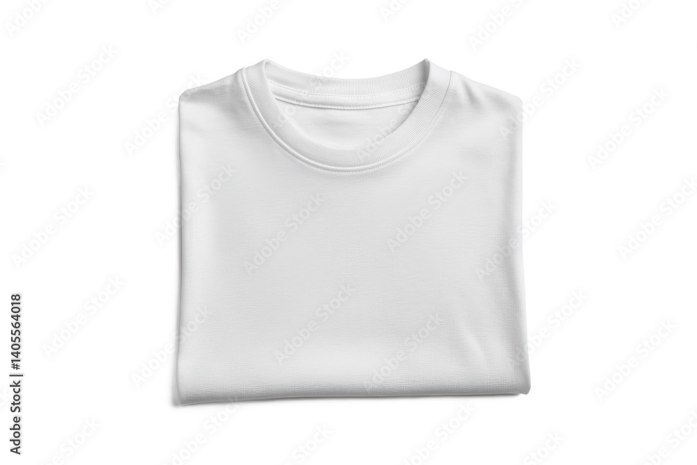 Folded plain white t-shirt shown from the front view The shirt has round neck and is made from soft fabric ideal for casual outfits or promotional designs Isolated with transparent background Folded plain white t-shirt shown from the front view The shirt has round neck and is made from soft fabric ideal for casual outfits or promotional designs Isolated with transparent background