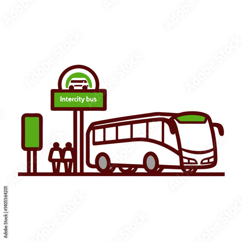 Intercity bus station with passengers waiting for transportation  