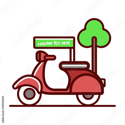 Scooter for Rent Icon with Tree Element in Flat Design   