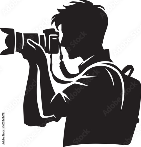 Silhouette of a Male Photographer with DSLR Camera in Action

